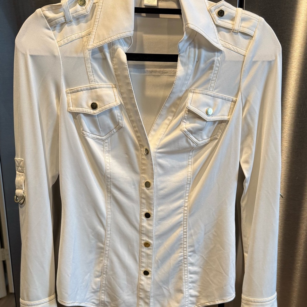 Cache White Button-Up Top